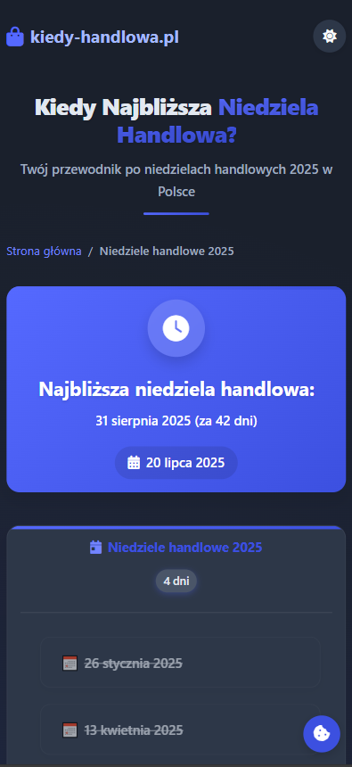 kiedy-handlowa.pl - Wersja mobilna strony internetowej